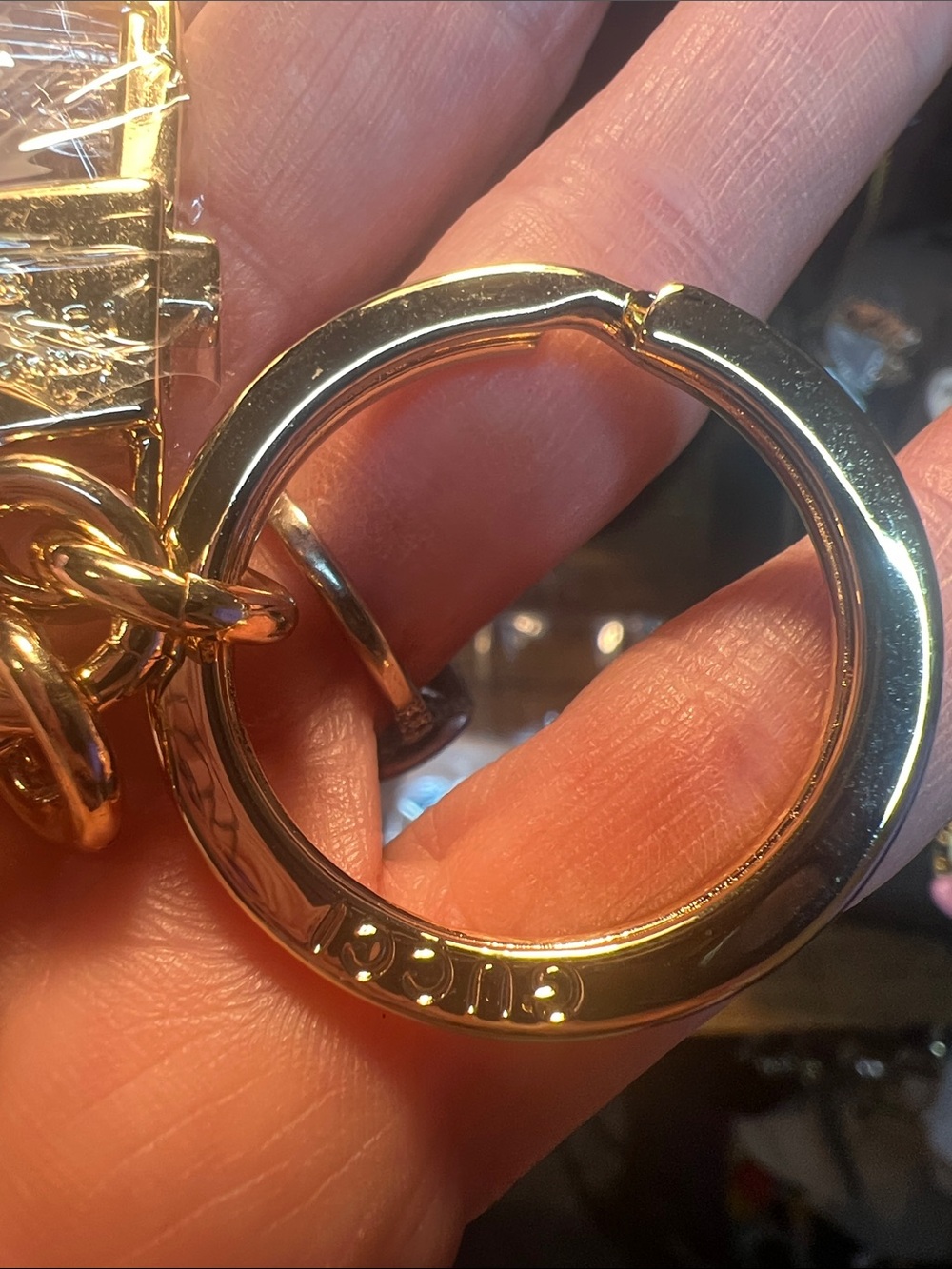 Gold-Tone Keyring with Pink Enamel Logo Charm - Picture 4 of 6